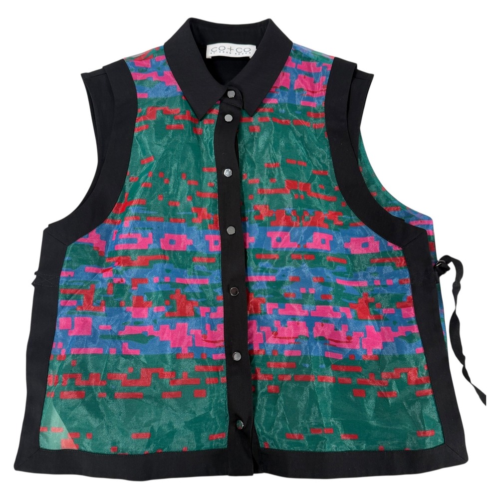 CO+CO by Coco Rocha Carly Top Women's Size 2 Black Sleeveless Colorful Geometric